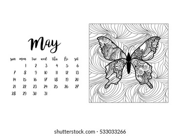 Desk calendar horizontal template 2017 for month May. Week starts Sunday