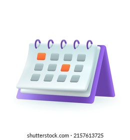 Desk calendar with marked dates 3d cartoon style icon. Planning time and meeting, scheduling flat vector illustration, Appointment, deadline, agenda, reminder, time, management concept svg