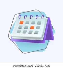 Desk calendar with marked dates 3d cartoon style icon. Planning time and meeting, scheduling flat vector illustration, Appointment, deadline, agenda, reminder, time, management concept