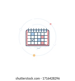 Desk calendar with marked dates and tasks. Time and task management. Icon in a flat linear style.