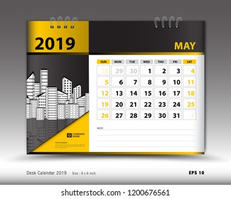 Desk calendar for MAY 2019 template, Printable calendar, Planner design template, Week starts on Sunday, Stationery design, vector illustration