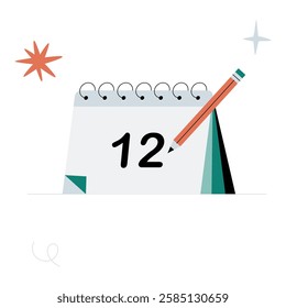Desk Calendar With Pencil In Flat Vector Illustration Symbolizing Planning, Scheduling, And Time Management, Isolated On White Background