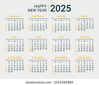 Calendario de escritorio Planificador 2025. Calendario de una sola página