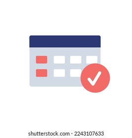 Desk calendar with red tick. Schedule reminder of unfinished business by deadline with schedule of the necessary vector dates