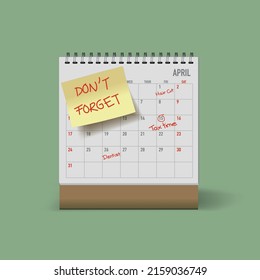 Desk Calendar reminder posit note don't forget tax time