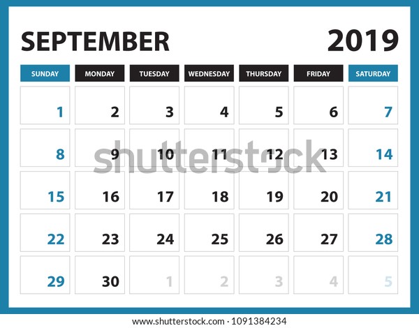 september 2019 desktop calendar