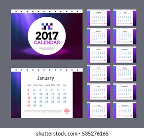 Desk calendar template 2017. Vector business design illustration. Year planner calendar illustration.