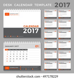 Desk calendar template for 2017 year. Set of 12 months calendar.