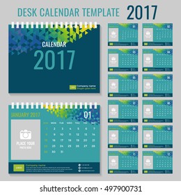 Desk calendar template for 2017 year. Set of 12 months calendar.
