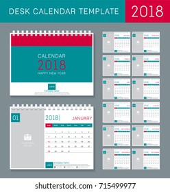 Desk calendar template for 2018 year. Set of 12 months.
