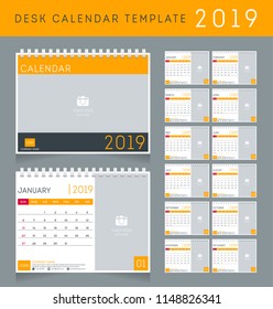 Desk calendar template for 2019 year. Set of 12 months.
