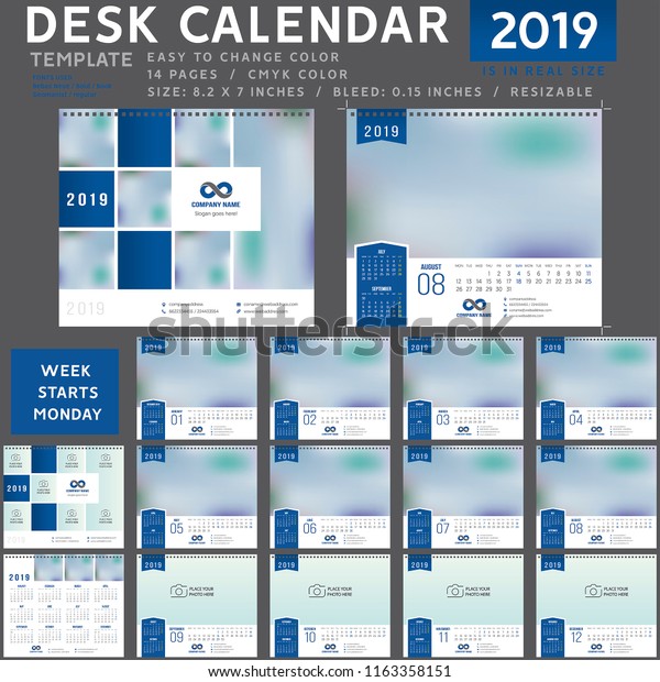 Desk Calendar Template 2019 Year Desk Stock Vector Royalty Free