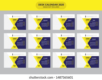 Desk calendar Template for 2020 Year. Design Template. Week starts on Monday