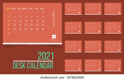 Desk calendar template for 2021