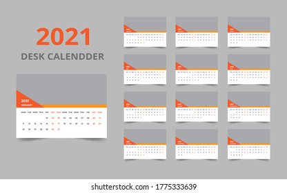 Desk calendar template for 2021 year. Set of 12 months.
