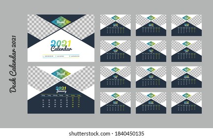 Desk Calendar template for the 2021  year. Business planner.