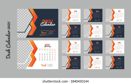 Desk Calendar template for the 2021  year. Business planner.