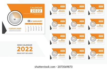 Desk calendar template 2022. Yearly Calendar Template. Template Design Set of 12 Months.
