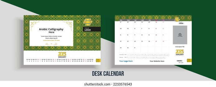 Desk calendar template for 2023 with a print-ready creative Islamic-based design