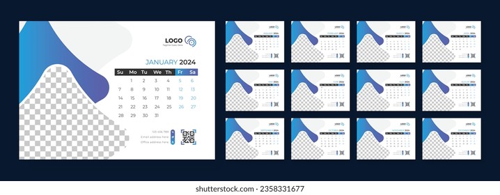 Desk Calendar Template 2024, Template for annual calendar 2024, Desk calendar calendar in a minimalist style