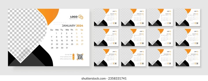 Desk Calendar Template 2024, Template for annual calendar 2024, Desk calendar calendar in a minimalist style