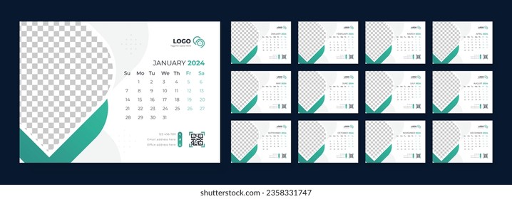 Desk Calendar Template 2024, Template for annual calendar 2024, Desk calendar calendar in a minimalist style