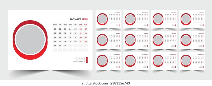 Diseño de plantilla de calendario de escritorio 2024