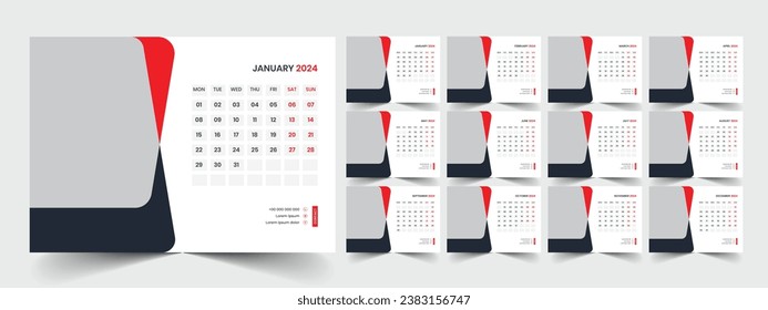 Desk Calendar Template 2024 Design