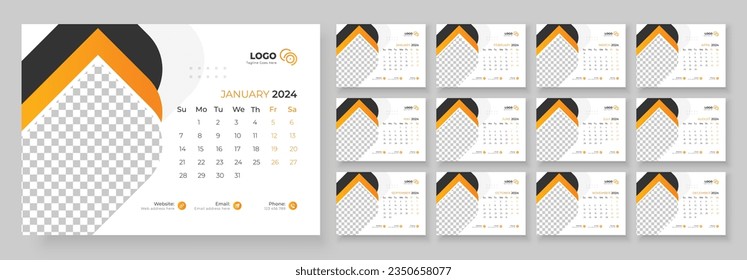 Desk Calendar Template 2024. Desk calendar in a minimalist style. Calendar 2024 planner corporate template design.
