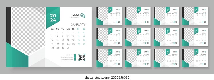 Desk Calendar Template 2024. Desk calendar in a minimalist style. Week Starts on Sunday.