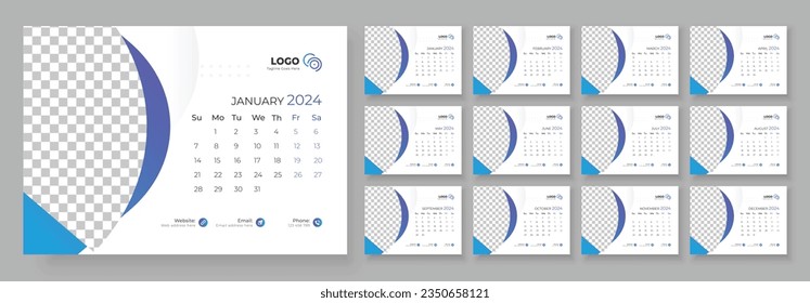 Desk Calendar Template 2024. Desk calendar in a minimalist style. Calendar 2024 planner corporate template design.