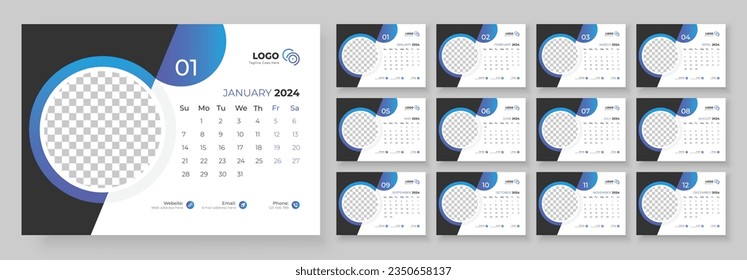 Desk Calendar Template 2024. Desk calendar in a minimalist style. Calendar 2024 planner corporate template design.