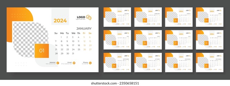 Desk Calendar Template 2024. Desk calendar in a minimalist style. Week Starts on Sunday. Planner for 2024 year.