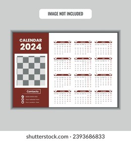 Desk Calendar Template 2024. Desk calendar in a minimalist style. Week Starts on Sunday. Planner for 2024 year.