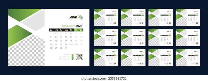 Desk Calendar Template 2024 Or Monthly Weekly Schedule New Year Calendar 2024 Design Template. Week starts on Sunday.