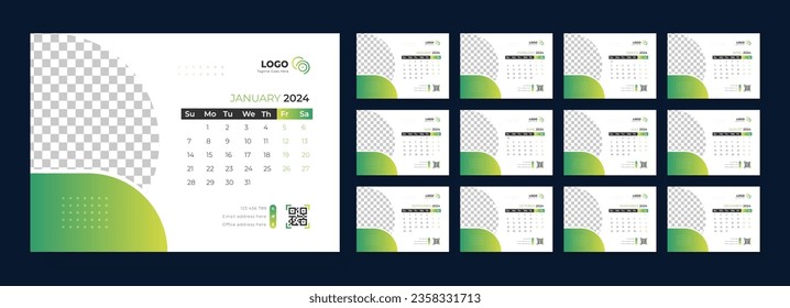 Desk Calendar Template 2024, Calendar 2024 planner corporate template design set, template for annual calendar 2024