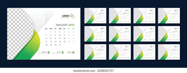 Desk Calendar Template 2024. Calendar 2024 planner corporate template design set. template for annual calendar 2024. Week starts on Sunday. 