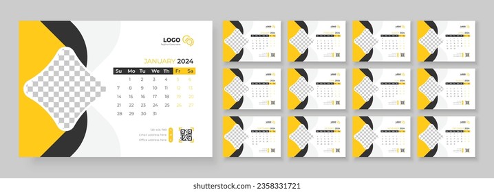 Desk Calendar Template 2024. Calendar 2024 planner corporate template design set. template for annual calendar 2024. Week starts on Sunday. 