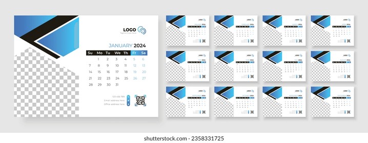 Desk Calendar Template 2024, Calendar 2024 planner corporate template design set, template for annual calendar 2024