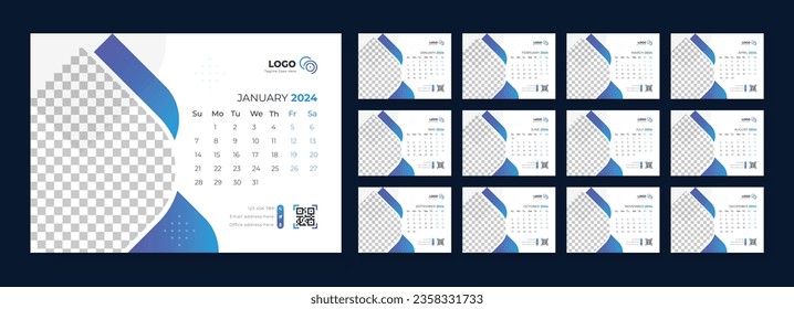 Desk Calendar Template 2024, Calendar 2024 planner corporate template design set, template for annual calendar 2024