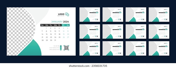 Desk Calendar Template 2024. Calendar 2024 planner corporate template design set. template for annual calendar 2024. Week starts on Sunday. 