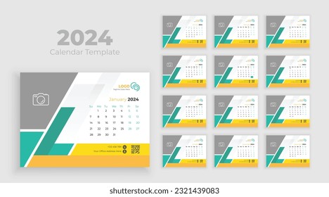 Desk Calendar Template 2024. Week start on Sunday