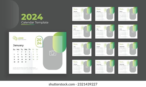 Desk Calendar Template 2024. Week starts from Sunday, business template