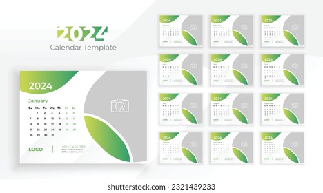 Desk Calendar Template 2024. Week start on Sunday