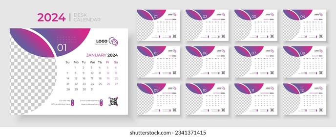 Desk calendar template 2024, Week Starts on sunday, Office Calendar 2024