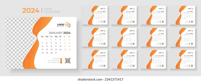 Desk calendar template 2024, Week Starts on sunday, Office Calendar 2024