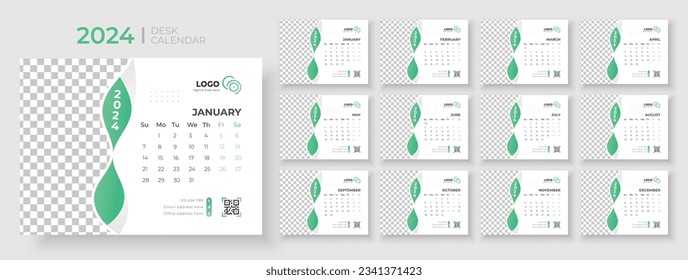Desk calendar template 2024, Week Starts on sunday, Office Calendar 2024