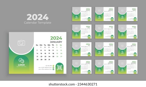 Desk Calendar Template 2024. Week start on Sunday