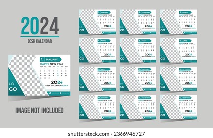 Desk Calendar template for 2024 year. Set of 12 months. 2024. Week starts on monday.Print ready editable calender. Planner design.