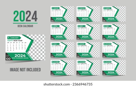 Plantilla del calendario de presentación para 2024 año. Conjunto de 12 meses. 2024. La semana comienza el lunes.Imprimir calendario editable listo. Diseño del planificador.